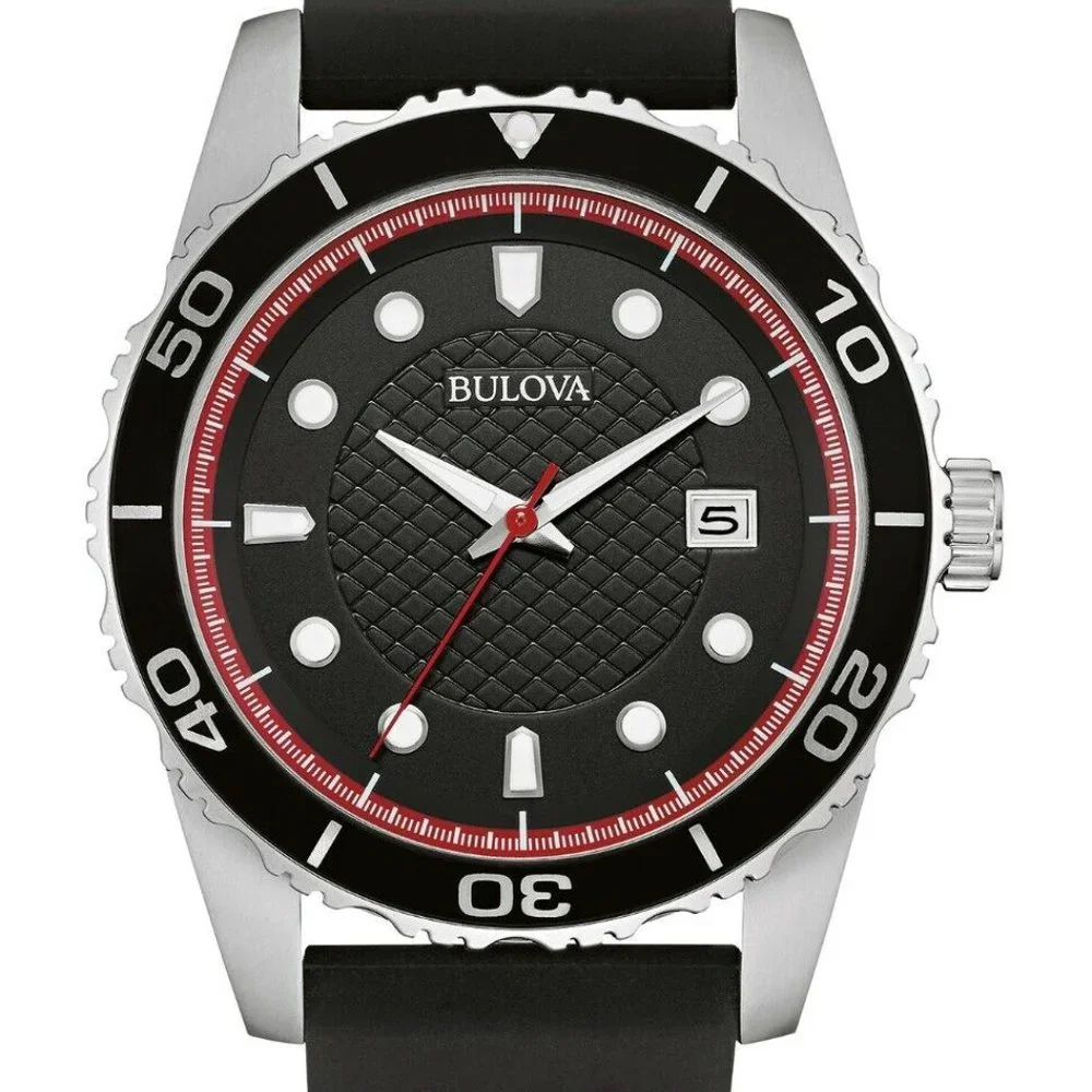 Bulova 43mm Red Quartz Calendar Watch